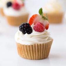Berry Filled Vanilla Cupcakes with Lemon Cream