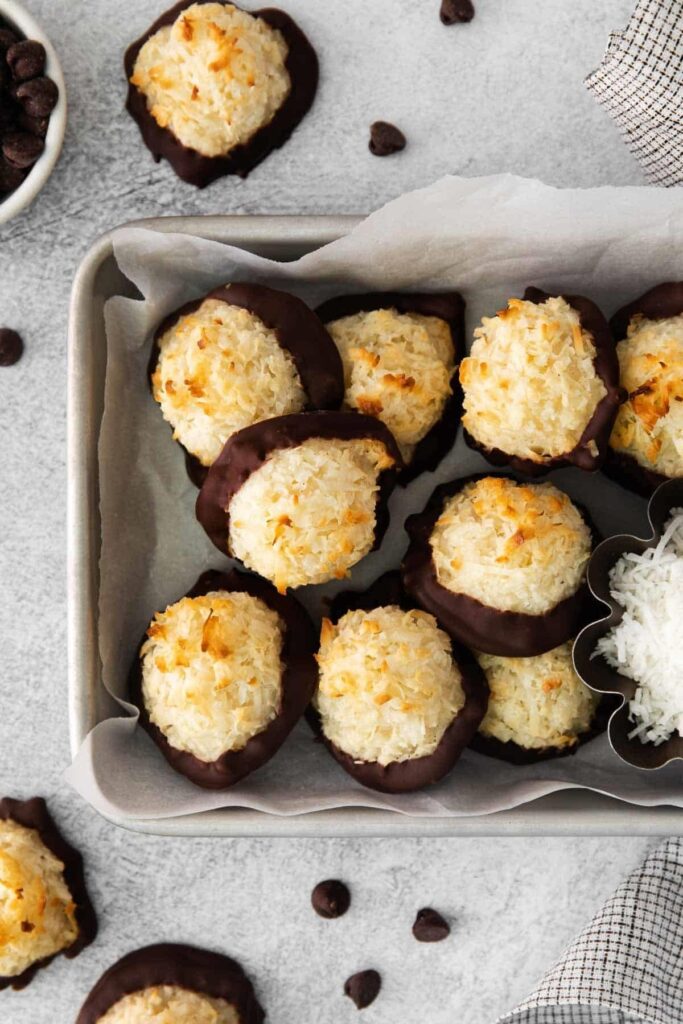 Golden-edged coconut macaroons with crispy exteriors and chewy centers — a naturally gluten-free and dairy-free dessert