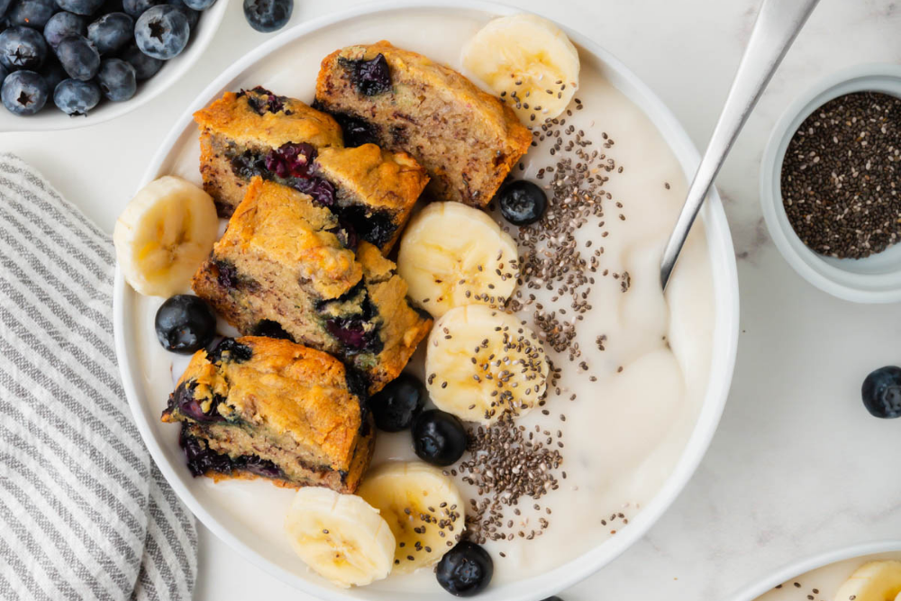 Gluten-Free Blueberry Banana Bread Breakfast Bowls